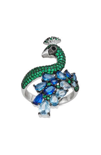 Fzn Cubic Zirconia Peacock Ring In Silver