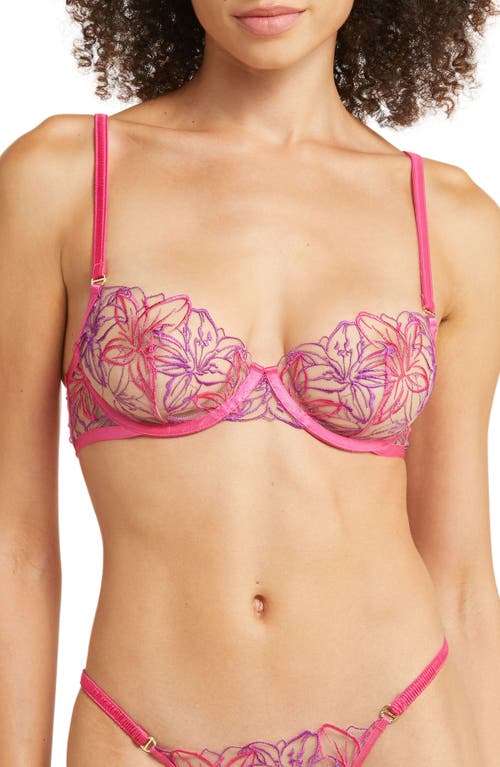 Bluebella Lilly Embroidered Mesh & Satin Underwire Bra Fuchsia Pink at Nordstrom,