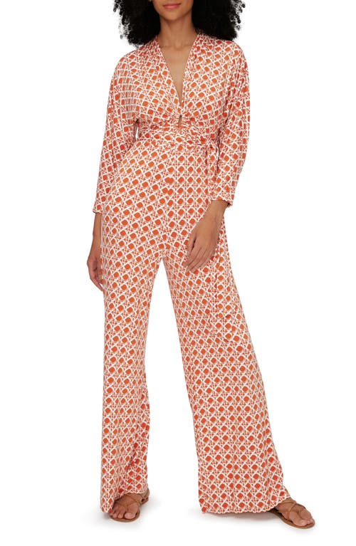 Diane von Furstenberg Aurelia Cane Print Long Sleeve Jumpsuit Vintage Marmalade at Nordstrom,