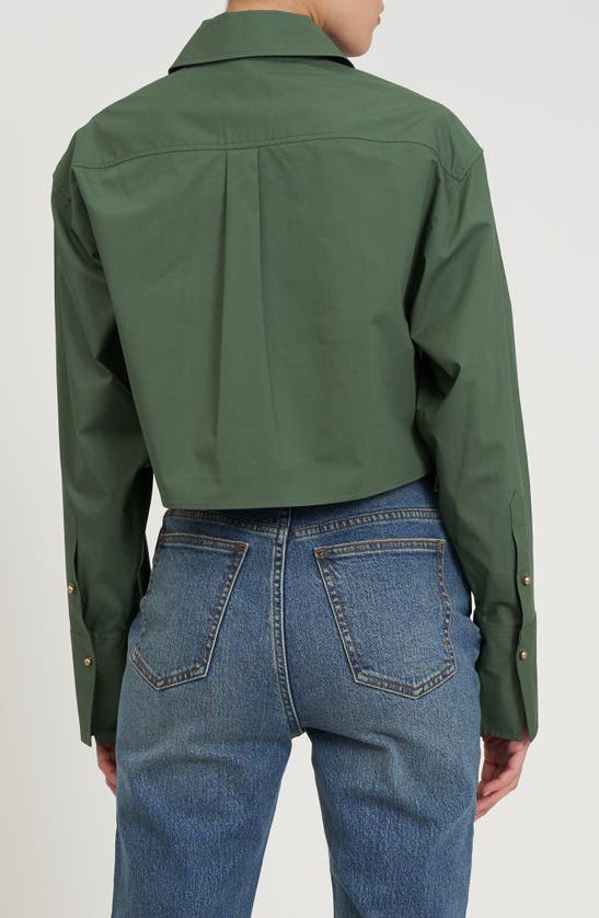 Shop Rebecca Minkoff Layne Crop Button-up Shirt In Moss