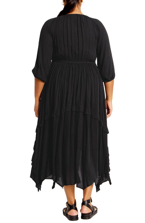 Shop City Chic Arzel Crinkle Handkerchief Hem Midi Dress In Black