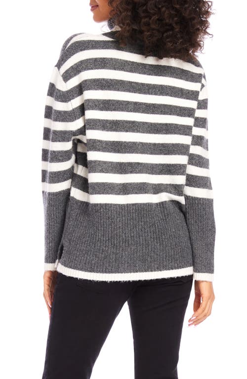 Karen Kane Stripe Turtleneck Sweater In Dark Gray