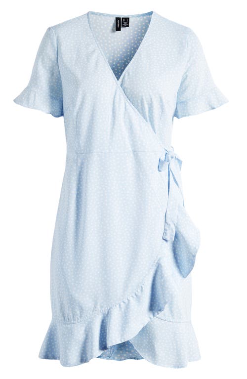 Vero Moda Henna Frill Wrap Dress In Skyway Aop White Tin