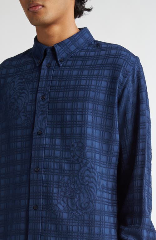 Shop Kenzo Bamboo Tiger Check Button-down Shirt In Blue Black