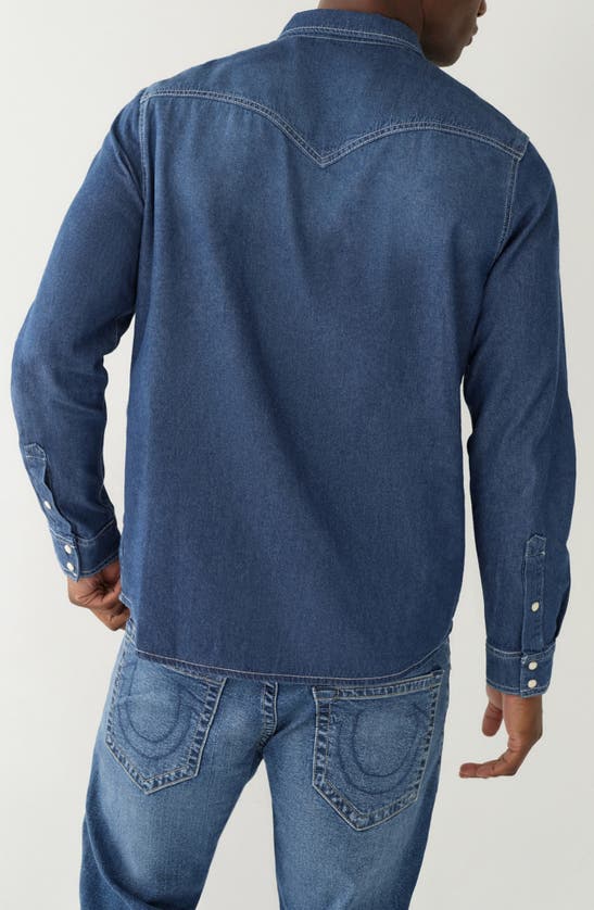 Shop True Religion Brand Jeans Western Chambray Shirt In Dark Blue Wash