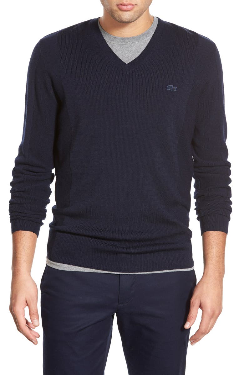 Lacoste V-Neck Stretch Wool Sweater | Nordstrom