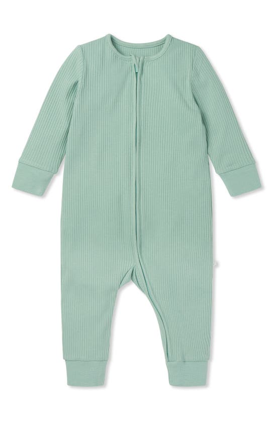 Mori Babies' Rib Fitted One-piece Romper In Green