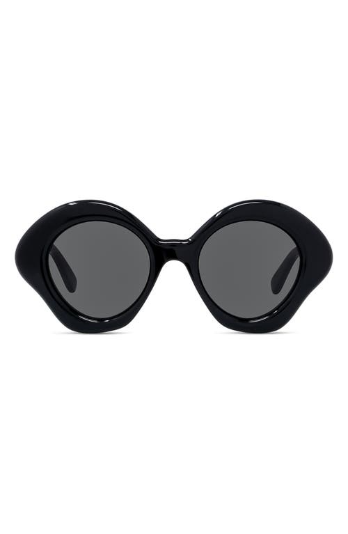 Loewe Curvy 49mm Small Geometric Sunglasses In Shiny Black/smoke
