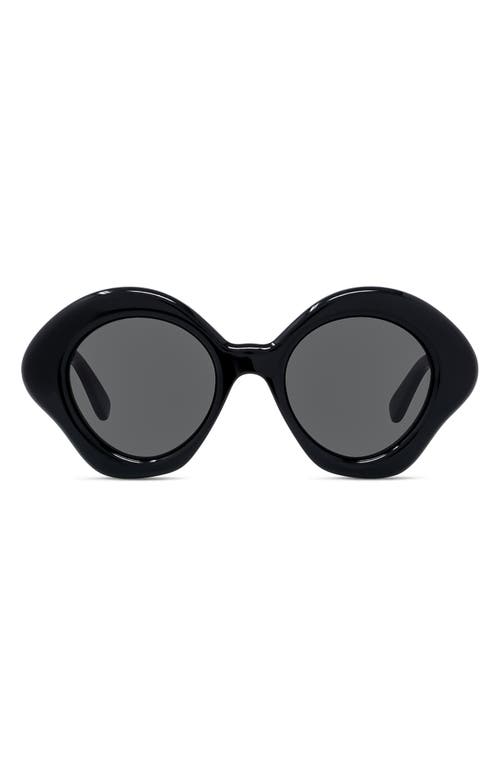 Shop Loewe Curvy 49mm Small Geometric Sunglasses In Shiny Black/smoke