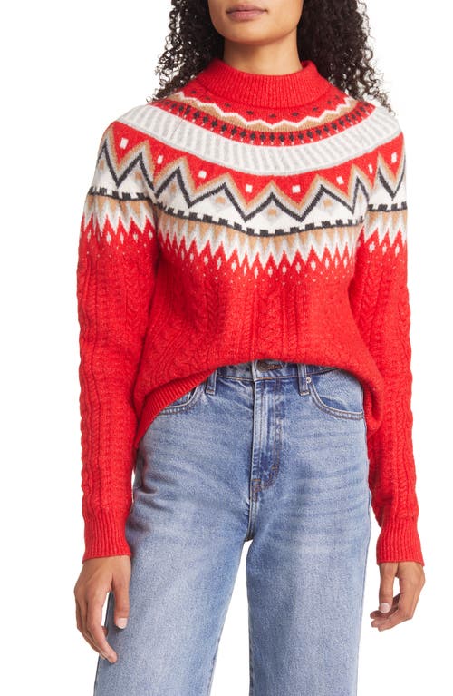 caslon(r) Fair Isle Cable Knit Sweater in Red Chinoise- Tan Fairisle