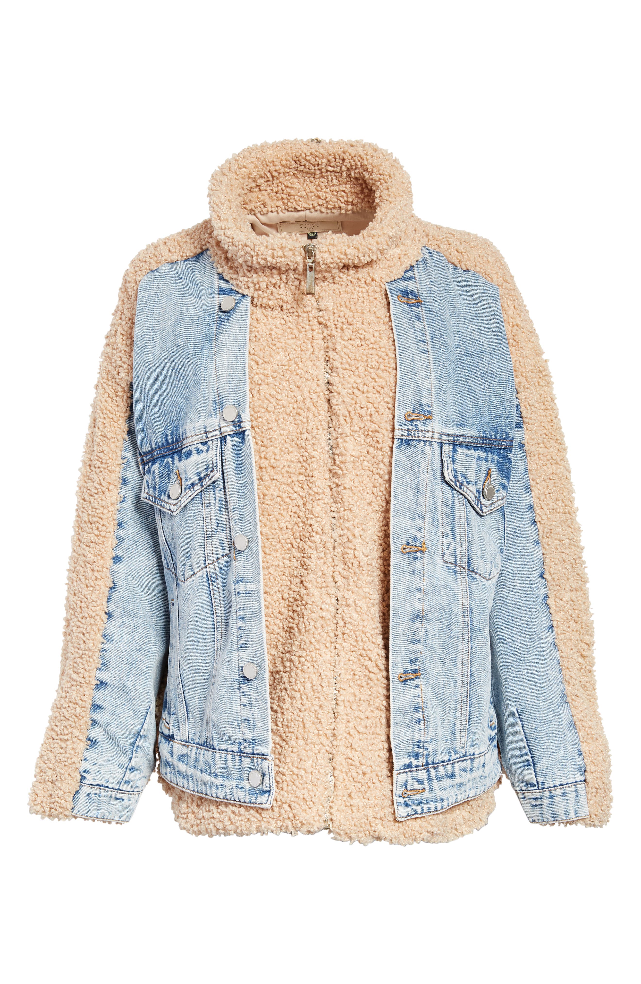 Blanknyc Flower Faux Shearling Zip Jacket In Blue