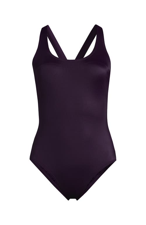 Shop Lands' End Chlorine Resistant Scoop Neck X-back High Leg Soft Cup Tugless Sporty One Piece Swimsuit In Blackberry Tile Geos