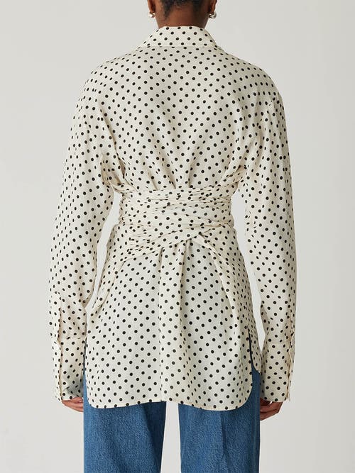 Shop Rebecca Taylor Polka Dot Silky Wrap Shirt In Snow Combo