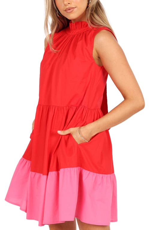 Petal And Pup Petal & Pup Bradshaw Colorblock Tiered Cotton Shift Dress In Red