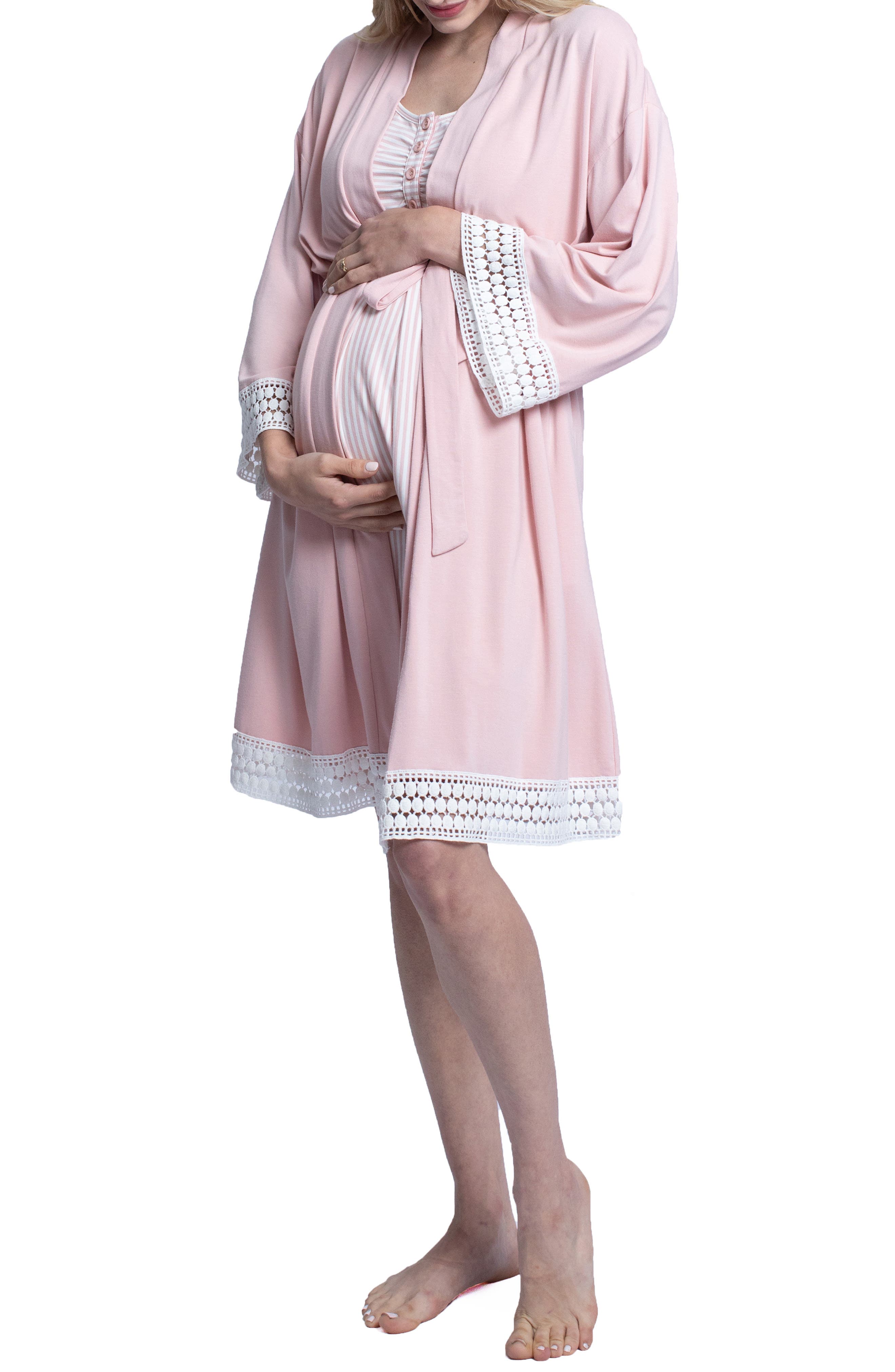Molliya Maternity Robe Women Back Printed Pregnancy Sleepwear Hospital Delivery Nursing Bathrobe with Pockets