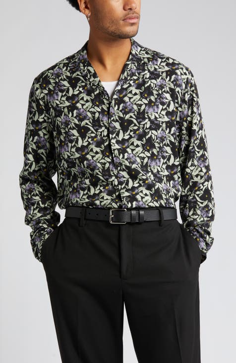 Floral Long Sleeve Button-Up Camp Shirt