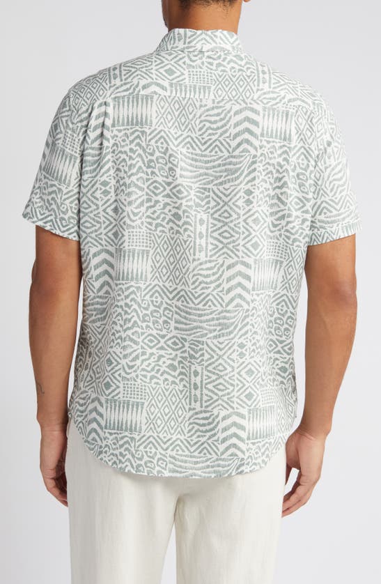Shop Rails Carson Block Print Short Sleeve Linen Blend Button-up Shirt In Bambu Block Kalamata