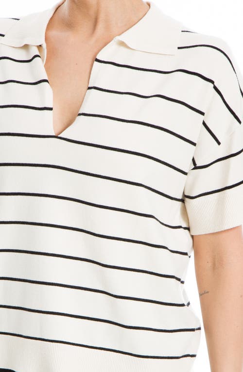 Max Studio Collared Linen-blend Top In Off White/black