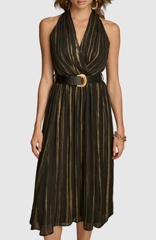 DONNA KARAN DONNA KARAN NEW YORK METALLIC BELTED MIDI DRESS