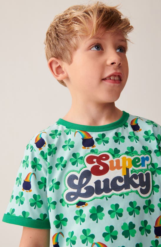 Shop Little Bird Kids' Super Lucky Cotton Graphic T-shirt In Green