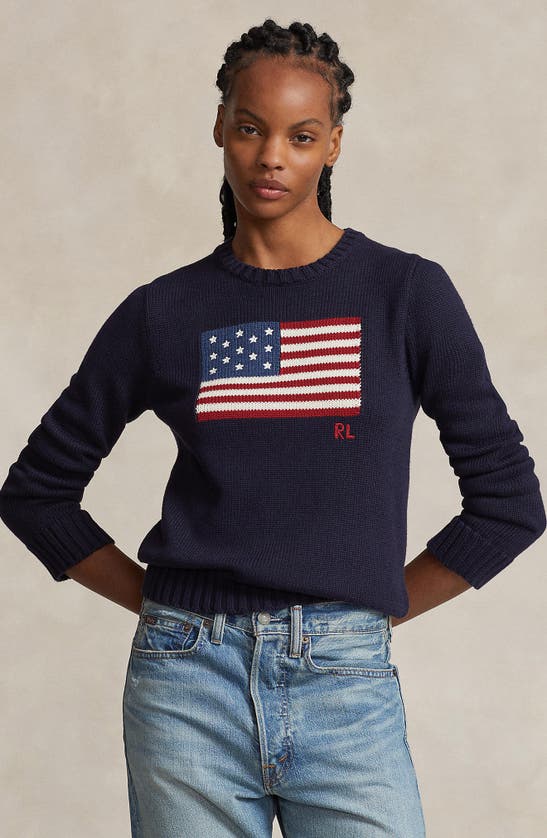 Polo Ralph Lauren Long Sleeve Crew Neck Polo Jumper In Navy