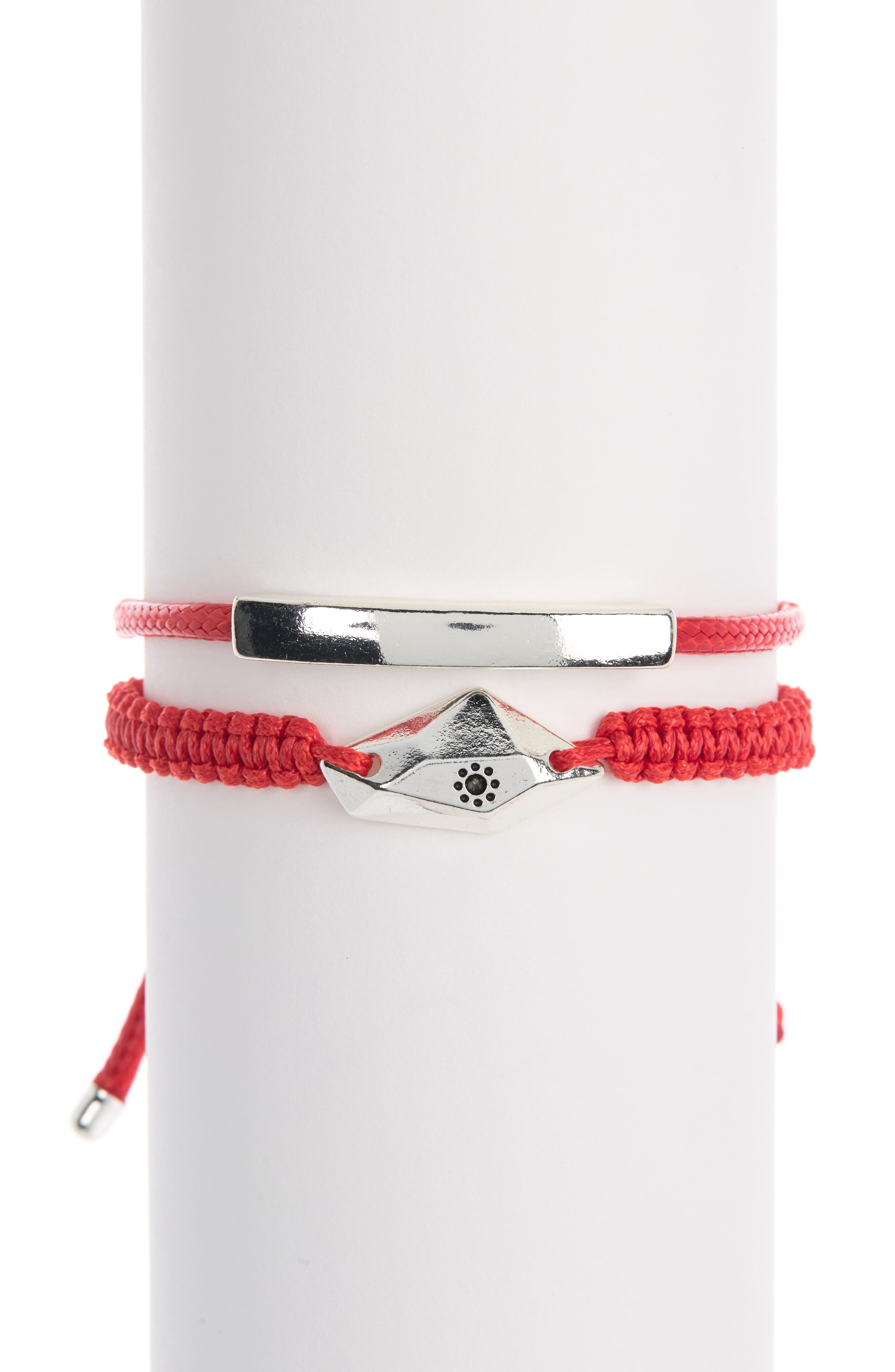 Abound Braided Bar & Woven Silver Bracelet Set In Red- Silver