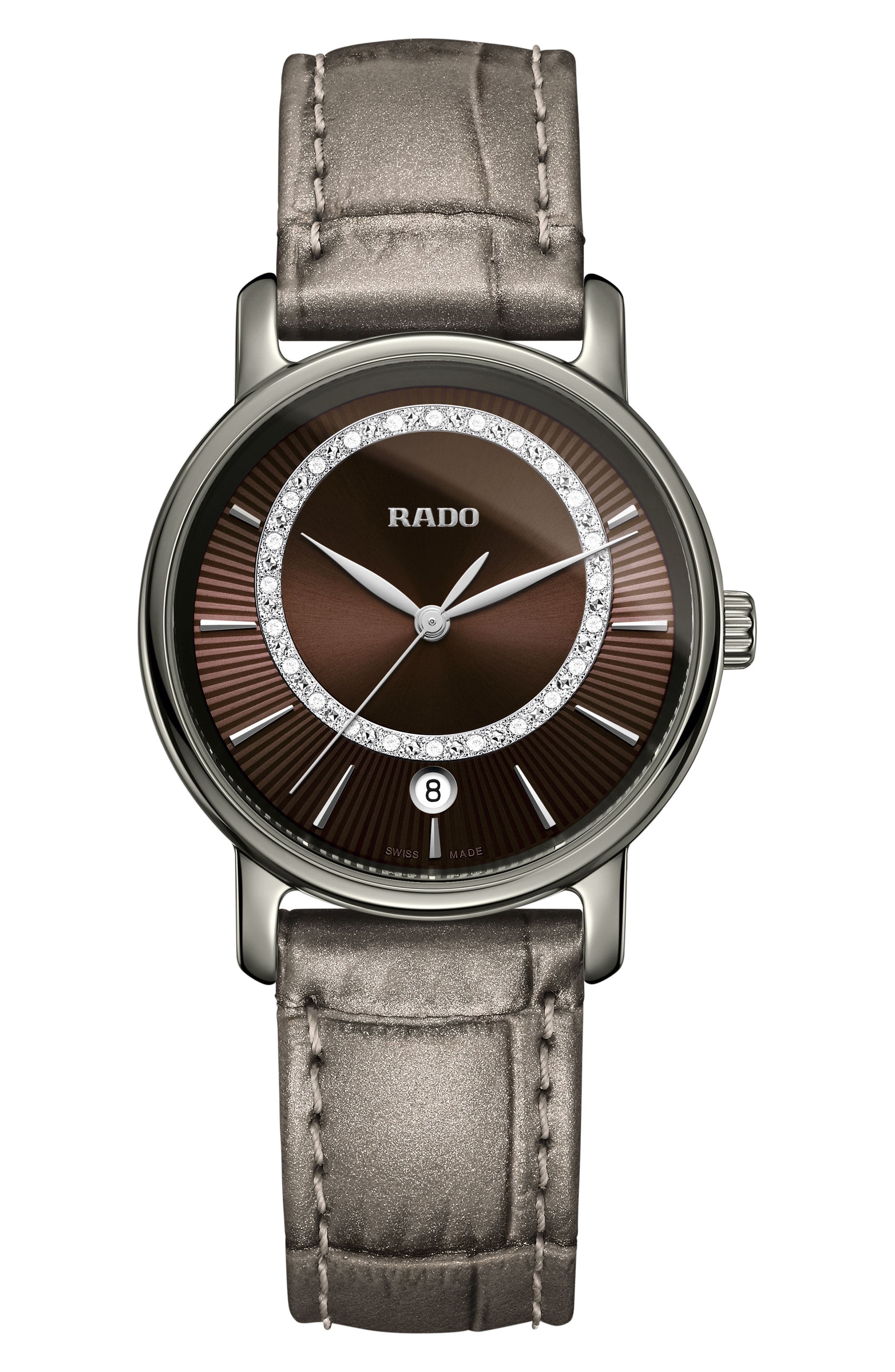 RADO DiaMaster Diamond Leather Strap Watch, 33mm Nordstrom