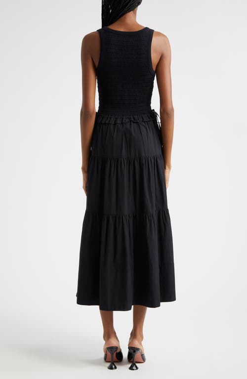 Shop Cinq À Sept Hali Smock Bodice Midi Cotton Blend Dress In Black