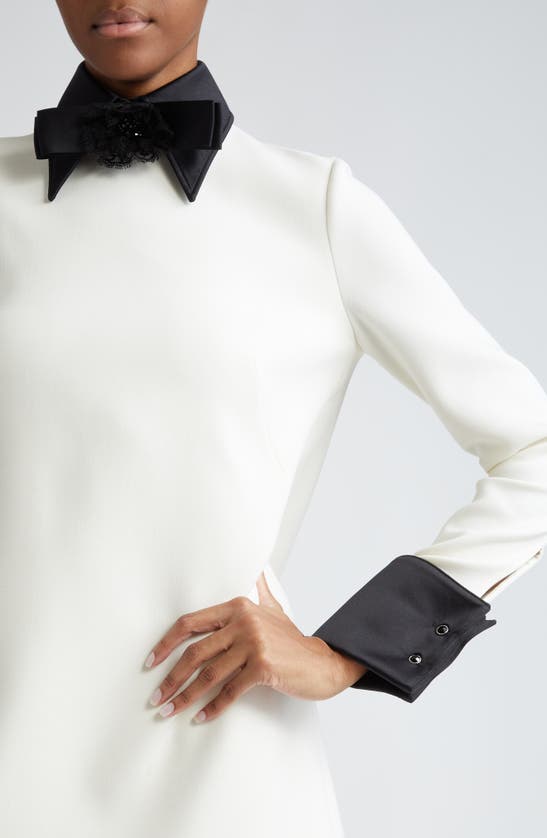 Shop Dolce & Gabbana Contrast Trim Long Sleeve Wool Blend Shift Dress In W0001 Bianco Naturale