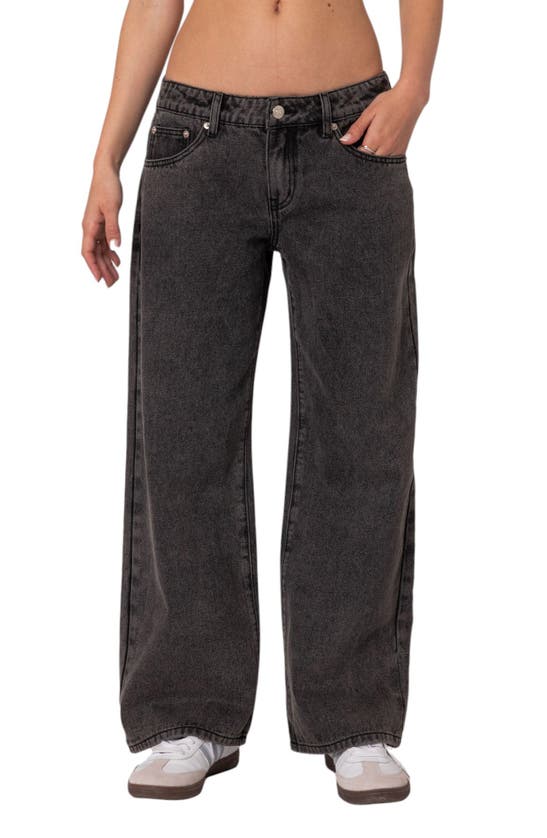 Shop Edikted Raelynn Washed Wide Leg Jeans In Black-washed