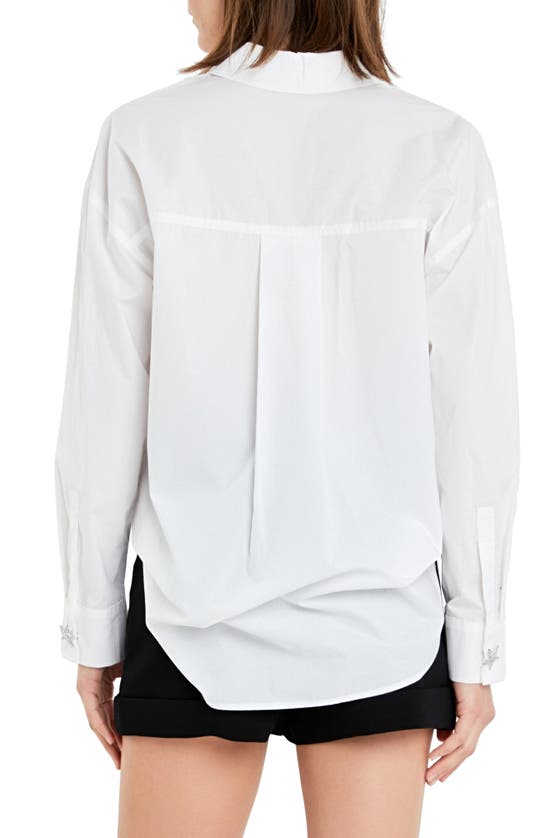 Shop English Factory Crystal Star Cotton Button-up Shirt In White