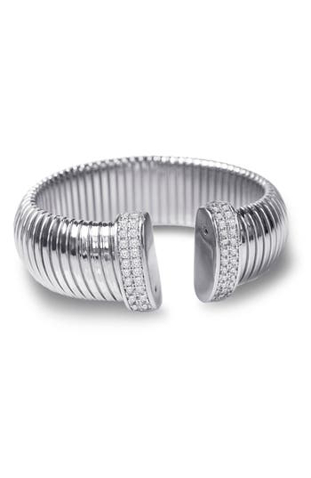 Shop Cz By Kenneth Jay Lane Pave Cz Open Cuff Bracelet In Clear/silver
