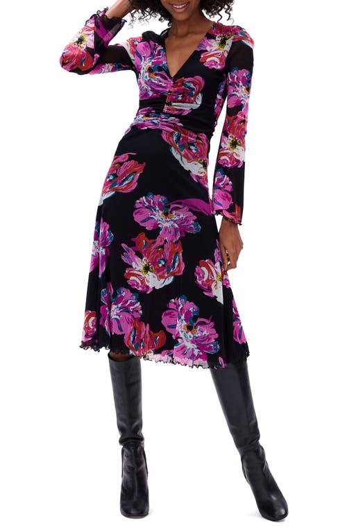 Diane von Furstenberg Hildy Floral Long Sleeve Dress in Painted Blossom Gt Pink Me at Nordstrom, Size Small