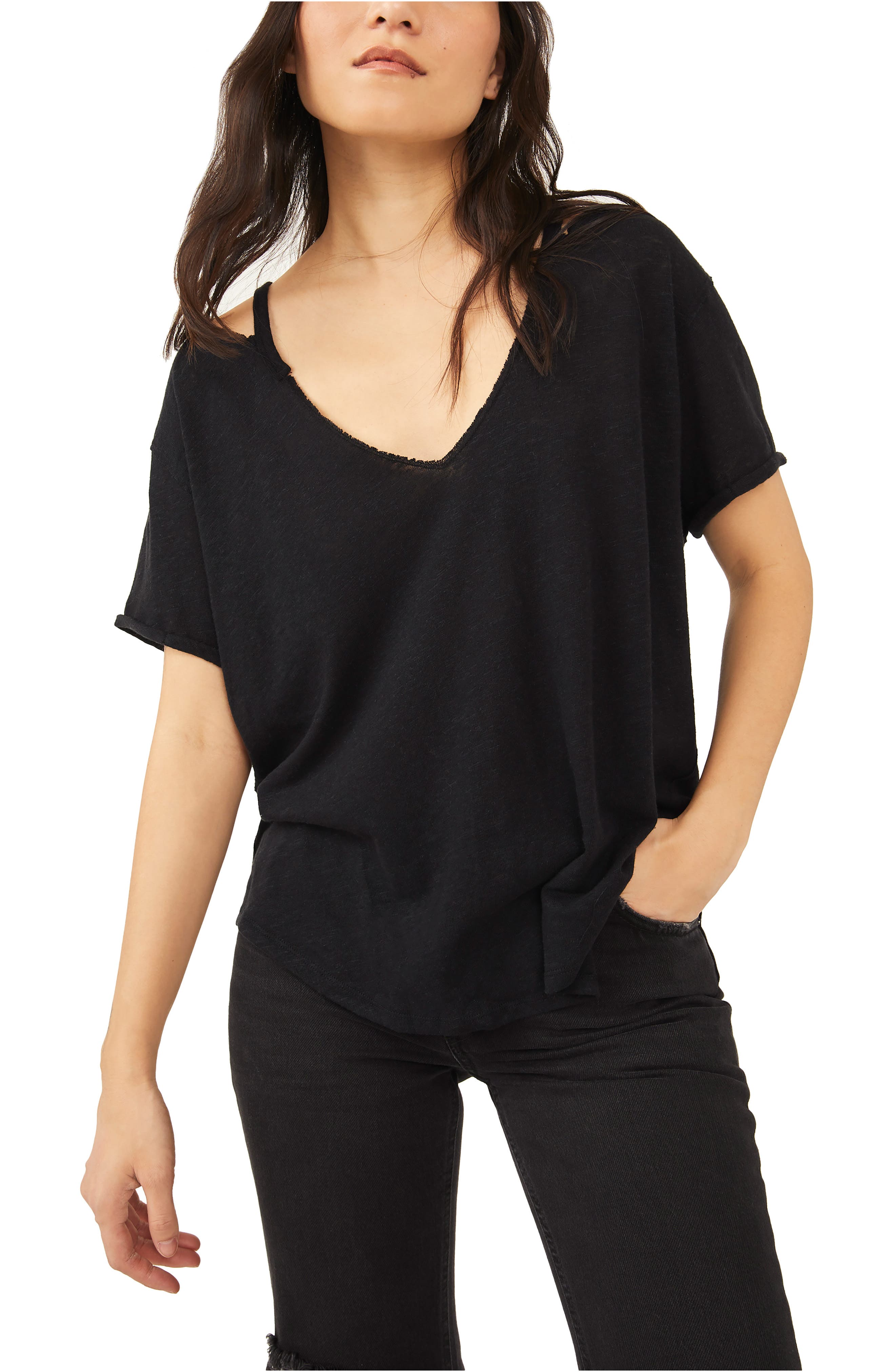 Free People Womens Shirt Top V-Neck High Low Black sizes XS Large NEW 