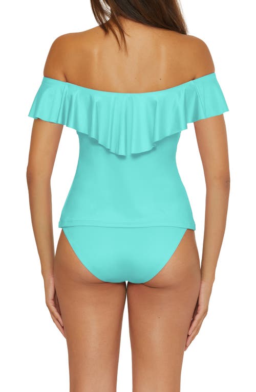 Shop Trina Turk Monaco Ruffle Off-the-shoulder Tankini Top In Sky