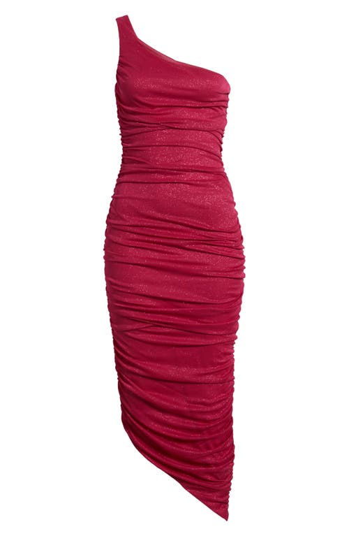 Jump Apparel Ruched One-shoulder Midi Dress In Fuchsia