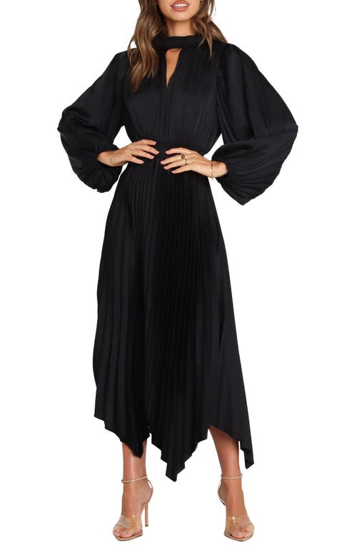Petal & Pup Eloise Pleated Long Sleeve Midi Dress Black at Nordstrom,