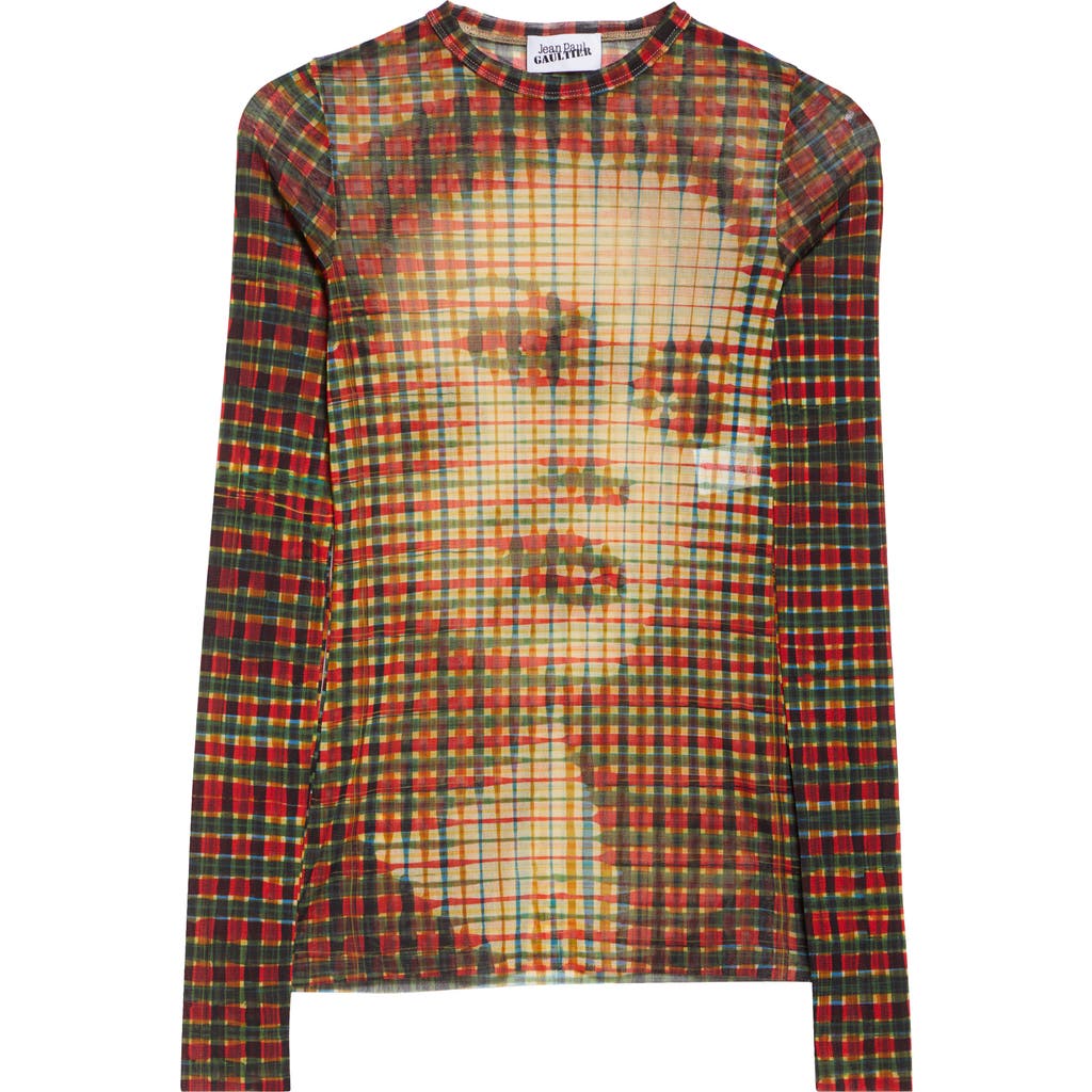 JEAN PAUL GAULTIER JEAN PAUL GAULTIER PORTRAIT PRINT LONG SLEEVE MESH TOP