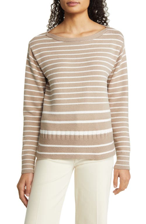 caslon(r) Stripe Boatneck Sweater in Tan Cobblestone- Ivory Stripe