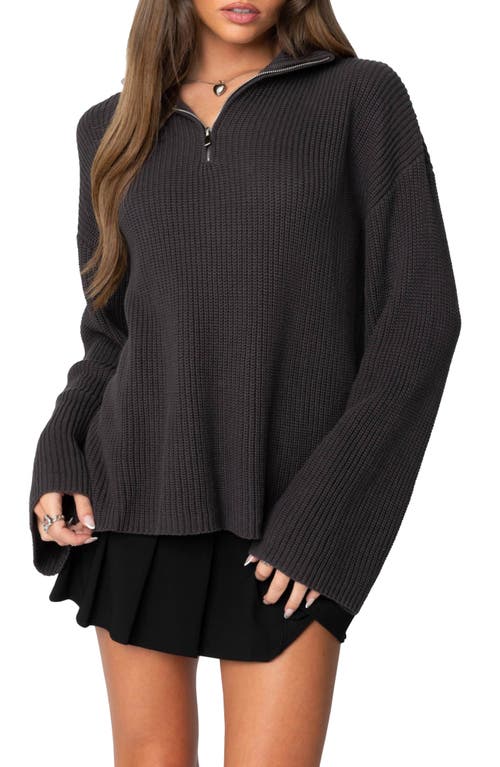 Edikted Amour High Neck Oversized Zip Sweater In Dark Gray