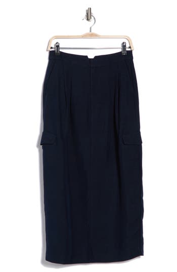 Madewell Pleated Column Skirt In Deep Indigo