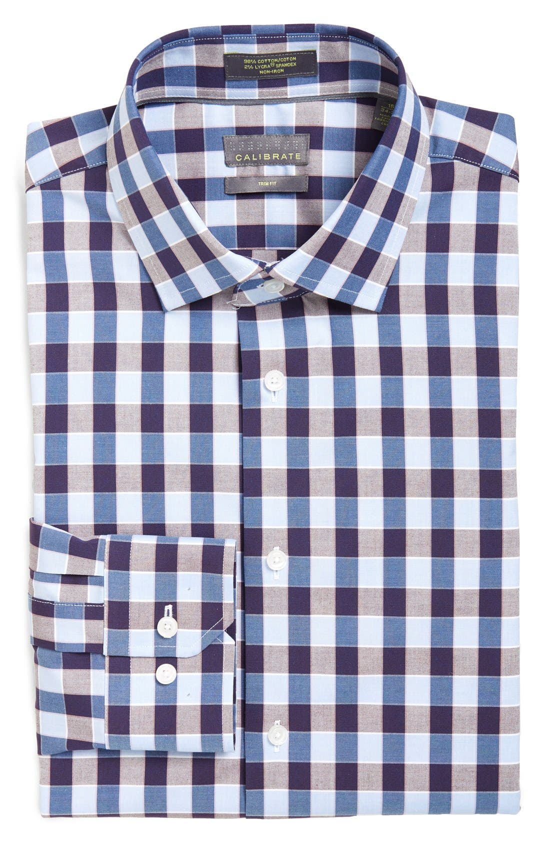 Calibrate Trim Fit NonIron Check Stretch Cotton Dress Shirt Nordstrom