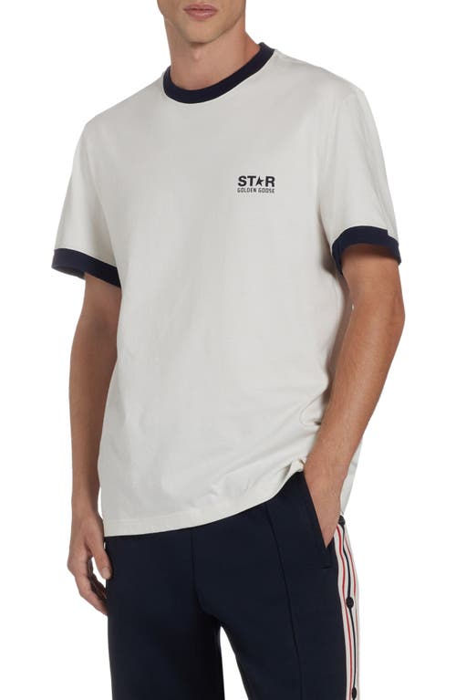 Golden Goose Star Cotton Ringer T-shirt In Heritage White/dark Blue