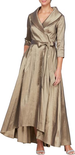 Portrait Collar Faux Wrap Gown