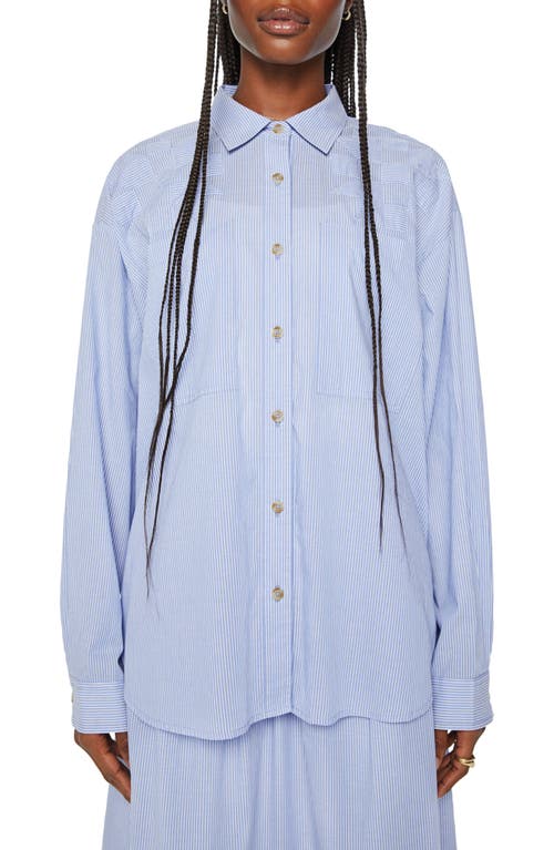 MOTHER The Roomie Stripe Oversize Cotton Button-Up Shirt Chalet at Nordstrom,