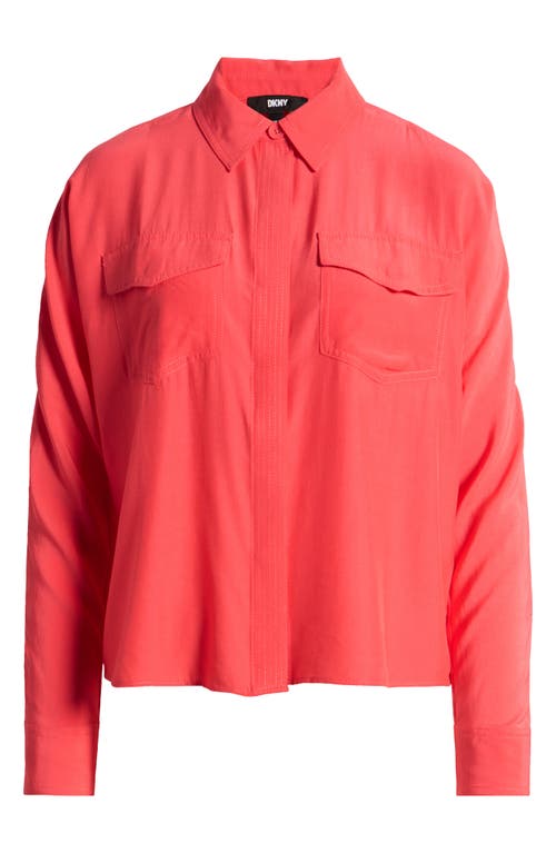 Dkny Cold Shoulder Button-up Shirt In Red