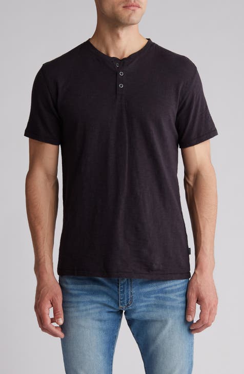 Buckle Black Embroidered Thermal Henley - Men's T-Shirts in Tawny Port