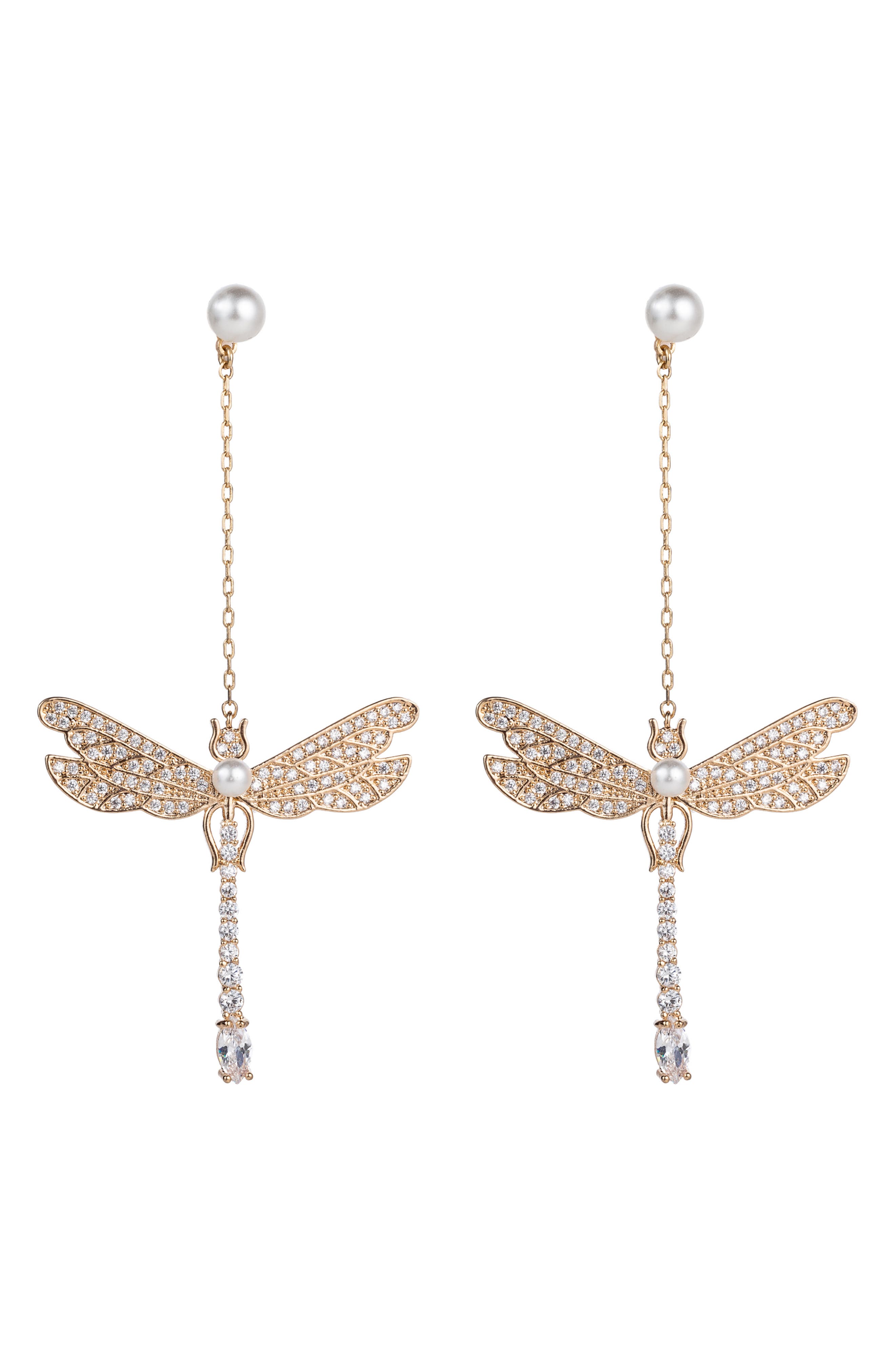 Eye Candy Los Angeles Dragonfly Cz Statement Earrings In Gold