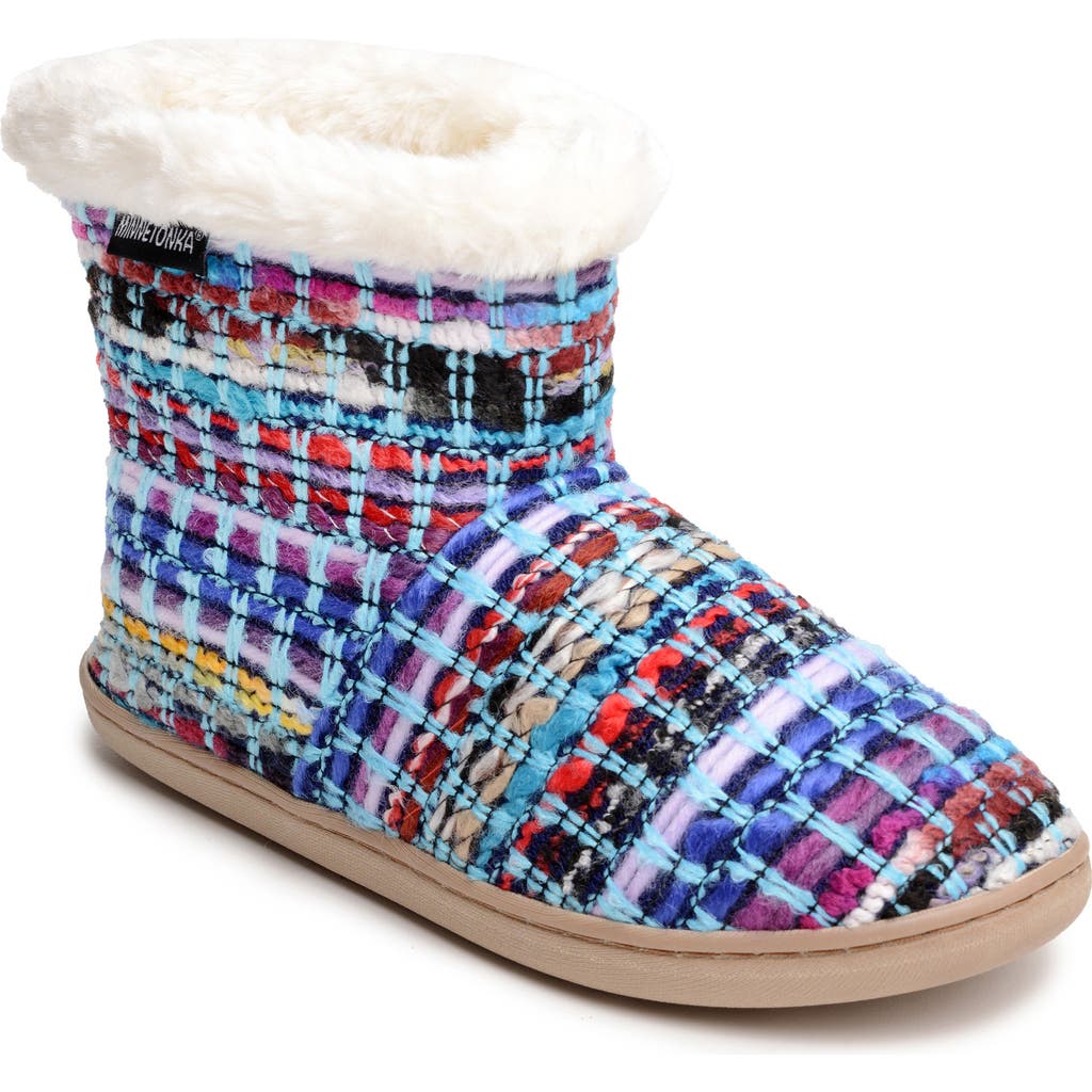 Minnetonka Betty Faux Fur Lined Slipper Bootie In Turquoise Multi