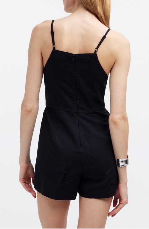 Madewell Tie Waist Linen Blend Romper In True Black